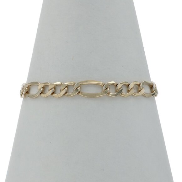 Yellow Gold Diamond Cut Figaro Chain Men's Bracelet 7 1/2